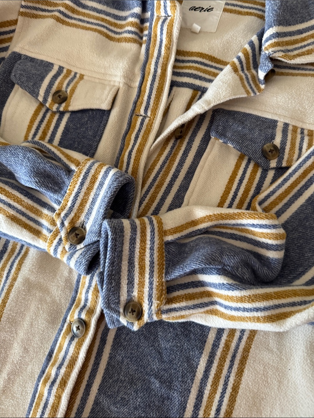 aerie Cream Striped Cozy Top with Mustard and Blue Stripes - Picture 8 of 8